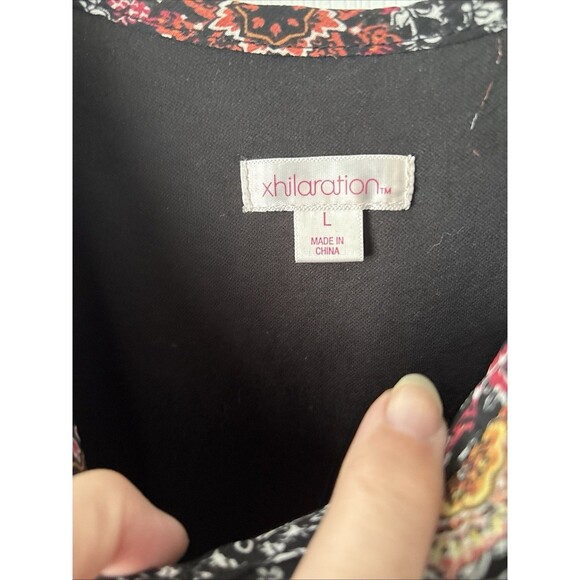 XHILARATION Romper Cold Shoulder W/ Straps Shorts Black Red Floral  Romper Leg - Picture 3 of 6